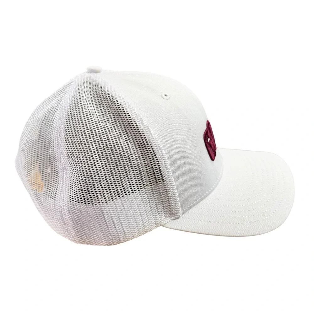 Richardson 112 Trucker Hat White Maroon GOOD Embroidered Snapback Cap Mesh Back